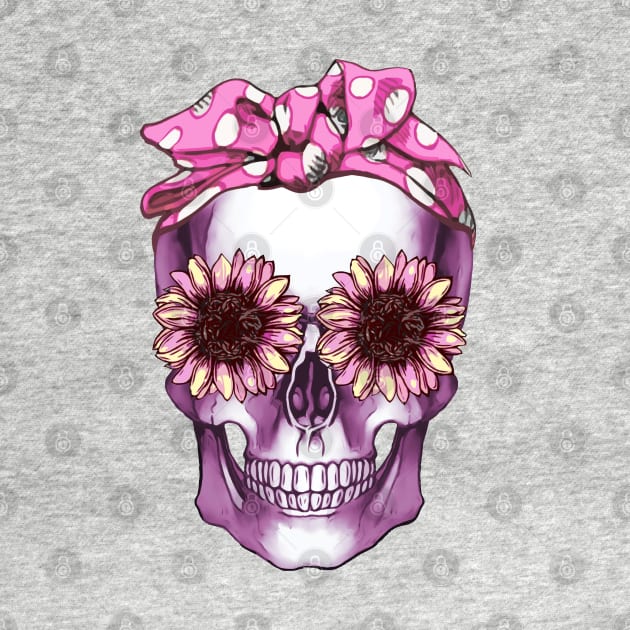 Cool skull pink bandana and sunflowers skull mask face by Collagedream